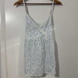 Viral Y2K inspired Hollister White and Blue Floral Baby doll shirt